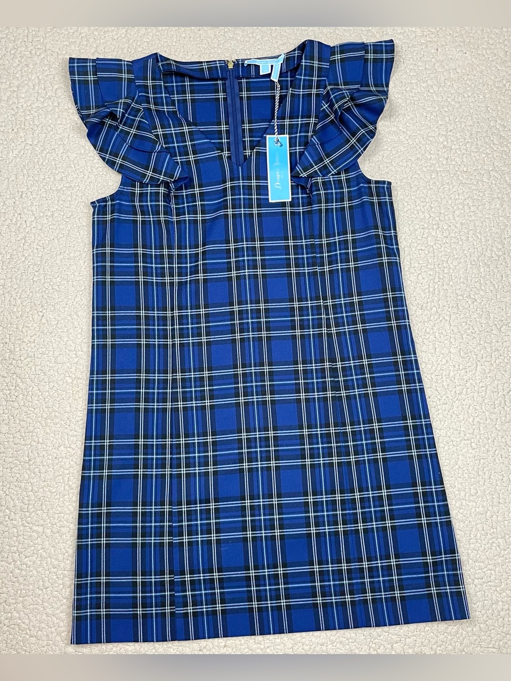 Draper James Ruffle Shoulder Plaid Short Sleeve Dress
